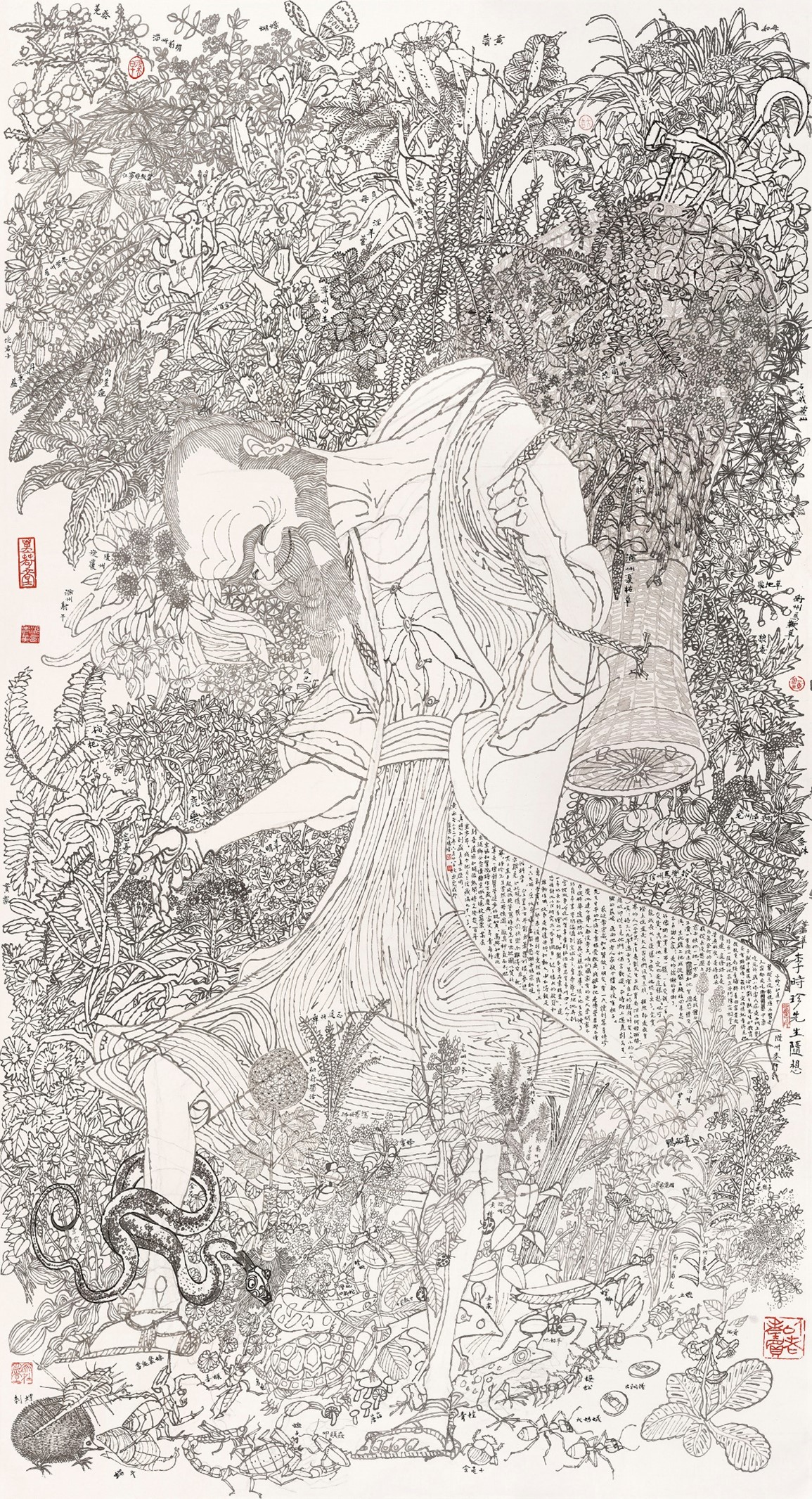 <h2>李时珍先生随想</h2><p>作者：黄永玉</p><p>创作年代：2021年</p><p>规格：179cm×97cm</p><p>品类：纸本设色</p>